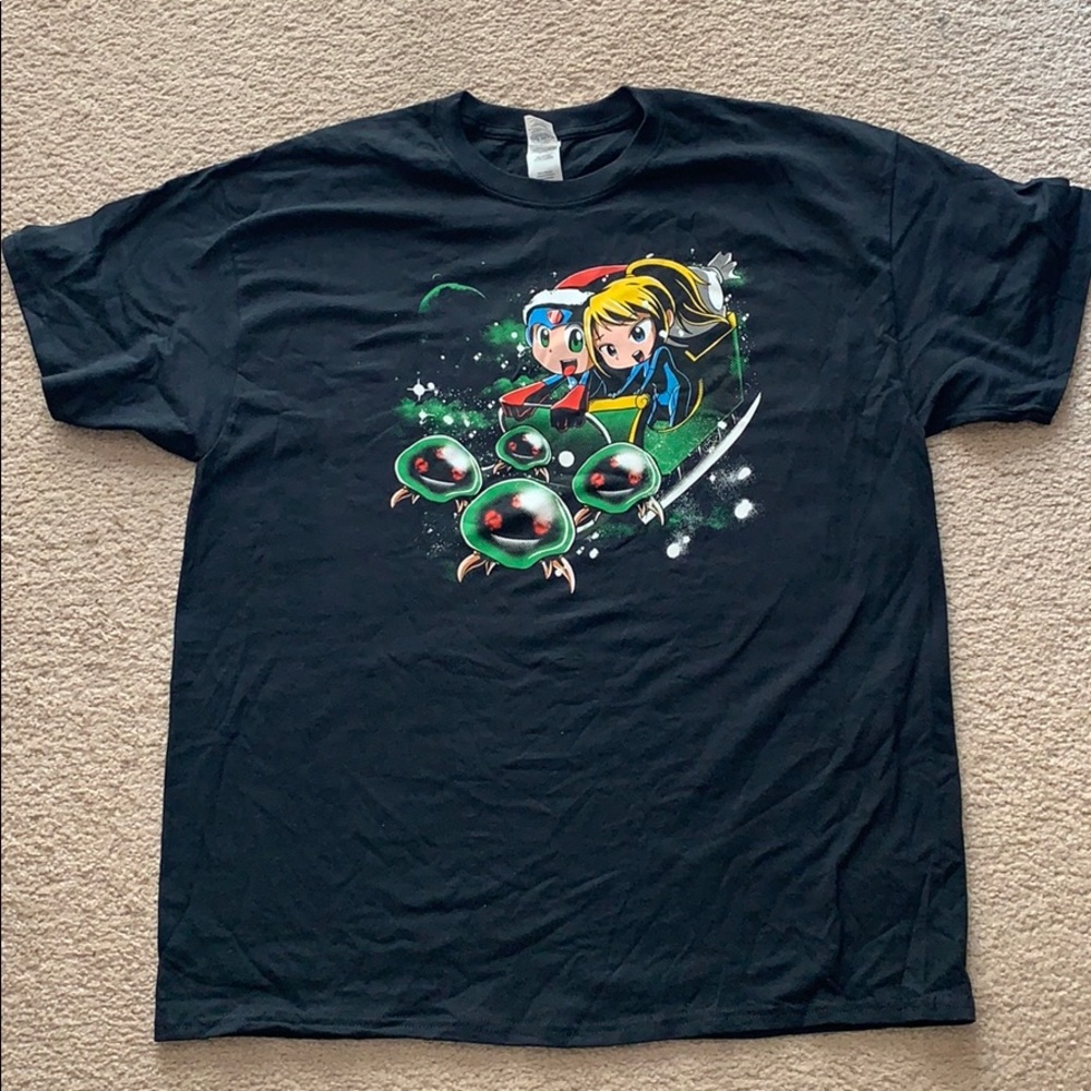 👕MEGAMAN x SAMUS Christmas T Shirt XL NEW WOT👕